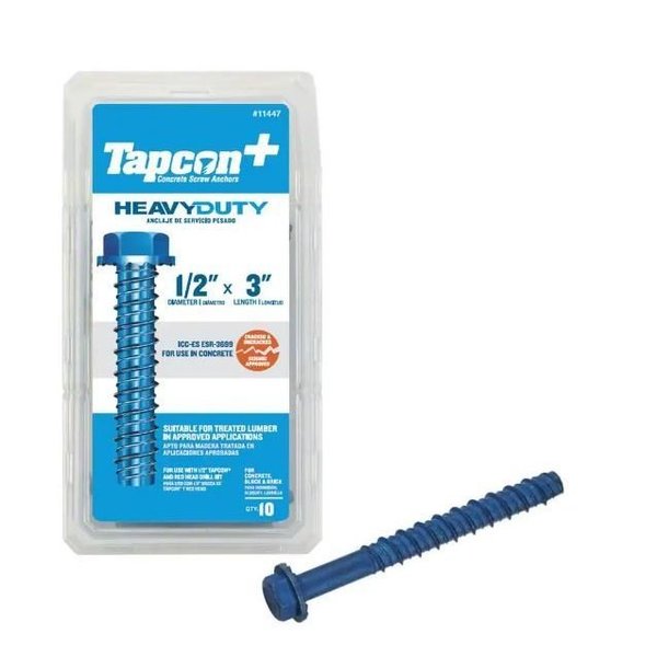 Tapcon Tapcon Concrete Screw, 1/2" Dia., 3 in. L, Steel 10 PK 11447